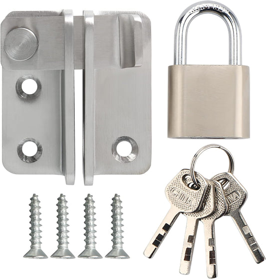 Heavy Duty Stainless Steel Brushed Gate Latch Set with Padlock for Barn Cabinet Pet Cage Garden Bathroom Garage Window Sliding Door - Alise Flip Latch