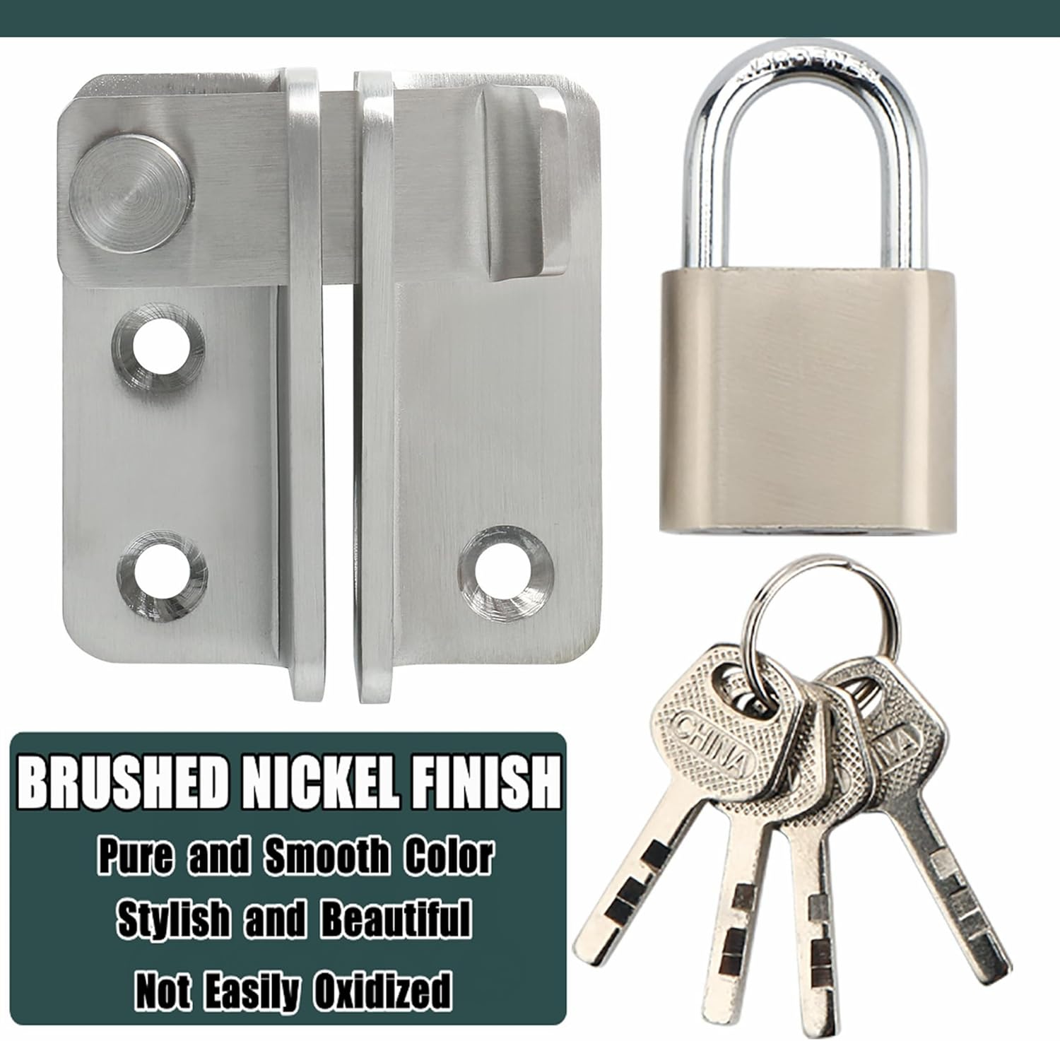 Heavy Duty Stainless Steel Brushed Gate Latch Set with Padlock for Barn Cabinet Pet Cage Garden Bathroom Garage Window Sliding Door - Alise Flip Latch