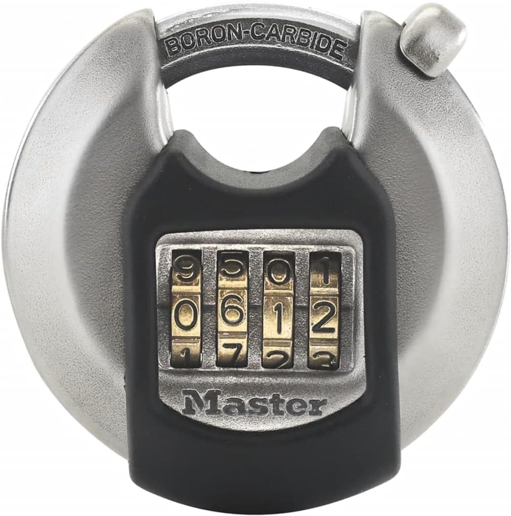 Heavy Duty Stainless Steel Combination Disc Padlock - Ideal for Storage Units, Sheds, Garages, Trailers - MASTER LOCK M40EURDNUM - WildKart