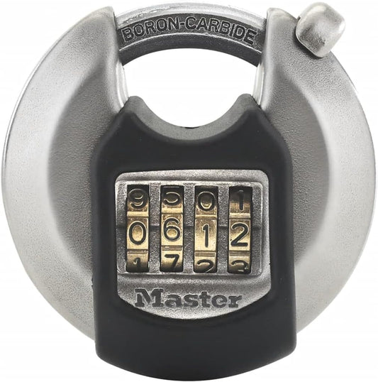 Heavy Duty Stainless Steel Combination Disc Padlock - Ideal for Storage Units, Sheds, Garages, Trailers - MASTER LOCK M40EURDNUM - WildKart