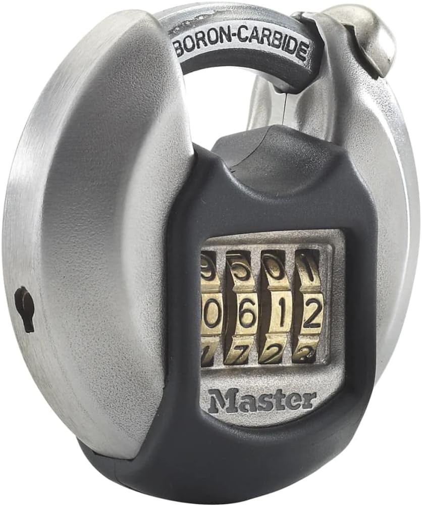 Heavy Duty Stainless Steel Combination Disc Padlock - Ideal for Storage Units, Sheds, Garages, Trailers - MASTER LOCK M40EURDNUM - WildKart