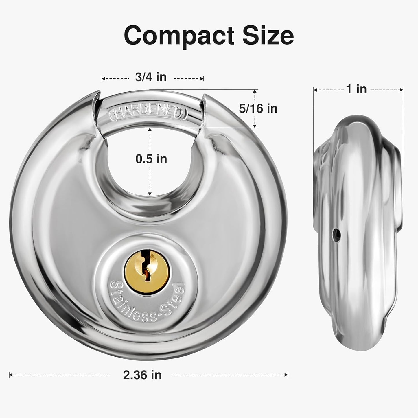 Heavy Duty Stainless Steel Discus Padlock with 3 Keys - Waterproof Outdoor Lock for Warehouse, Gym Storage - 3/8 Inch Shackle - 1 Pack - WildKart