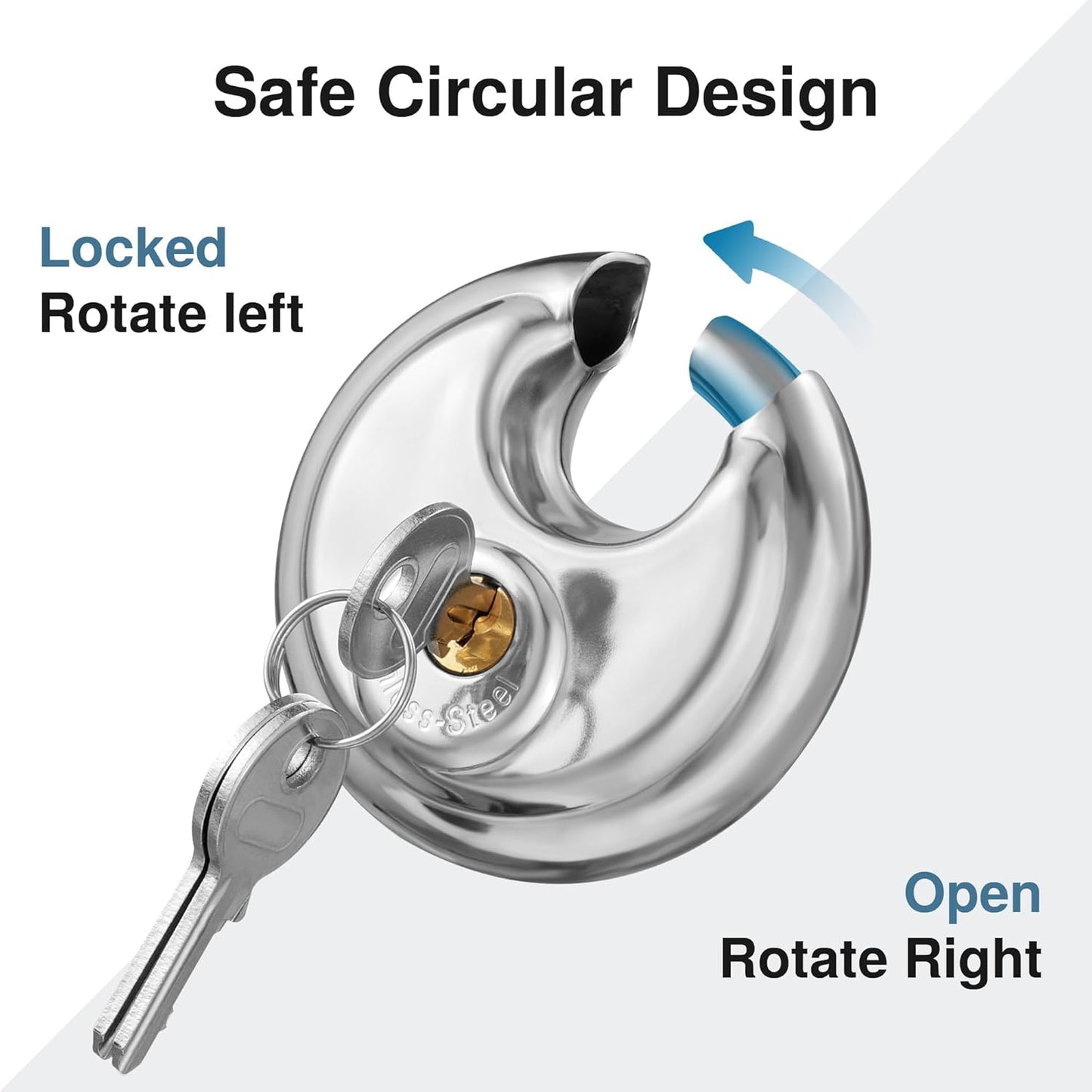Heavy Duty Stainless Steel Discus Padlock with 3 Keys - Waterproof Outdoor Lock for Warehouse, Gym Storage - 3/8 Inch Shackle - 1 Pack - WildKart