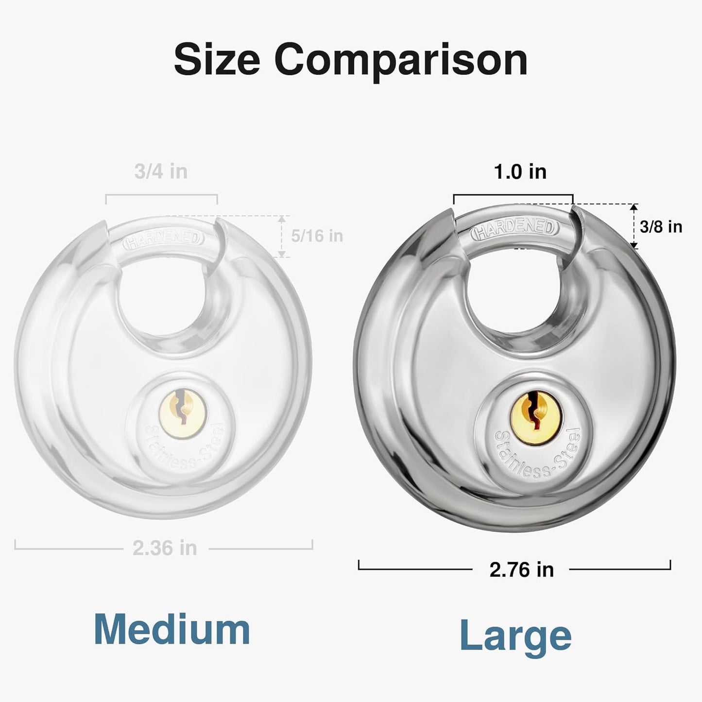 Heavy Duty Stainless Steel Discus Padlock with 3 Keys - Waterproof Outdoor Lock for Warehouse, Gym Storage - 3/8 Inch Shackle - 1 Pack - WildKart