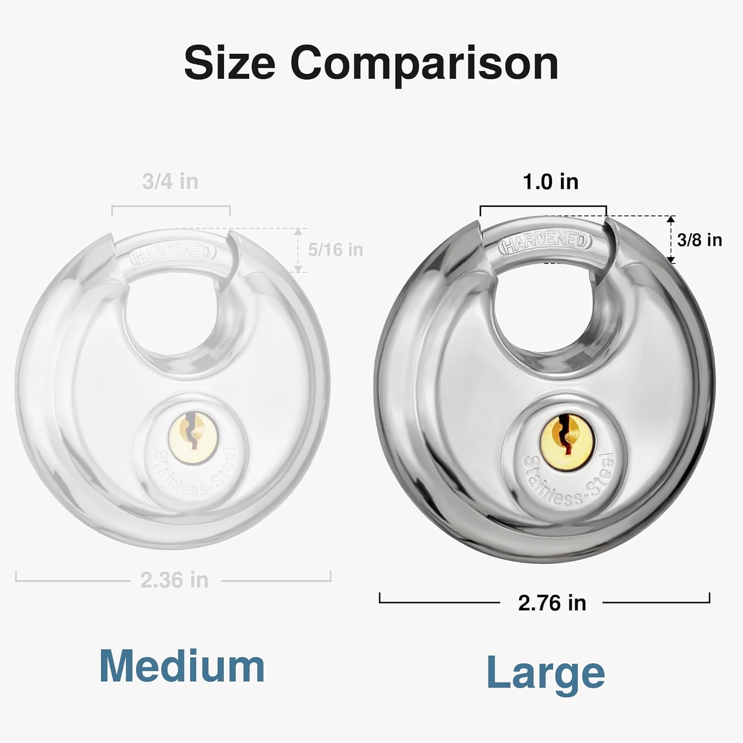 Heavy Duty Stainless Steel Discus Padlock with 3 Keys - Waterproof Outdoor Lock for Warehouse, Gym Storage - 3/8 Inch Shackle - 1 Pack - WildKart