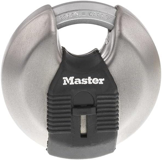 Heavy Duty Stainless Steel Discus Padlock with Key - Master Lock M50XD Magnum Silver - WildKart