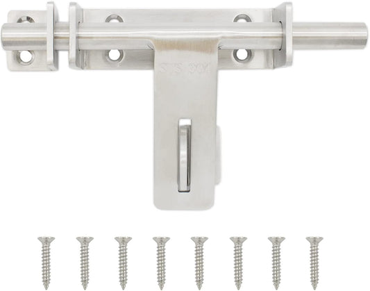 Heavy Duty Stainless Steel Door Security Slide Latch Lock with Padlock Hole - Brushed Finish