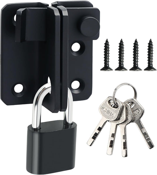 Heavy Duty Stainless Steel Matte Black Alise Flip Latch Gate Latches Set with Padlock - Ideal for Barns, Cabinets, Pet Cages, Gardens, Bathrooms, Garages, Windows, and Sliding Doors