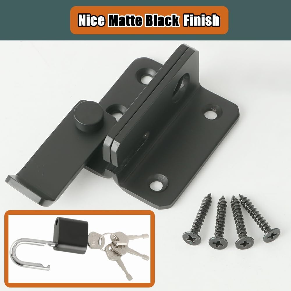 Heavy Duty Stainless Steel Matte Black Alise Flip Latch Gate Latches Set with Padlock - Ideal for Barns, Cabinets, Pet Cages, Gardens, Bathrooms, Garages, Windows, and Sliding Doors