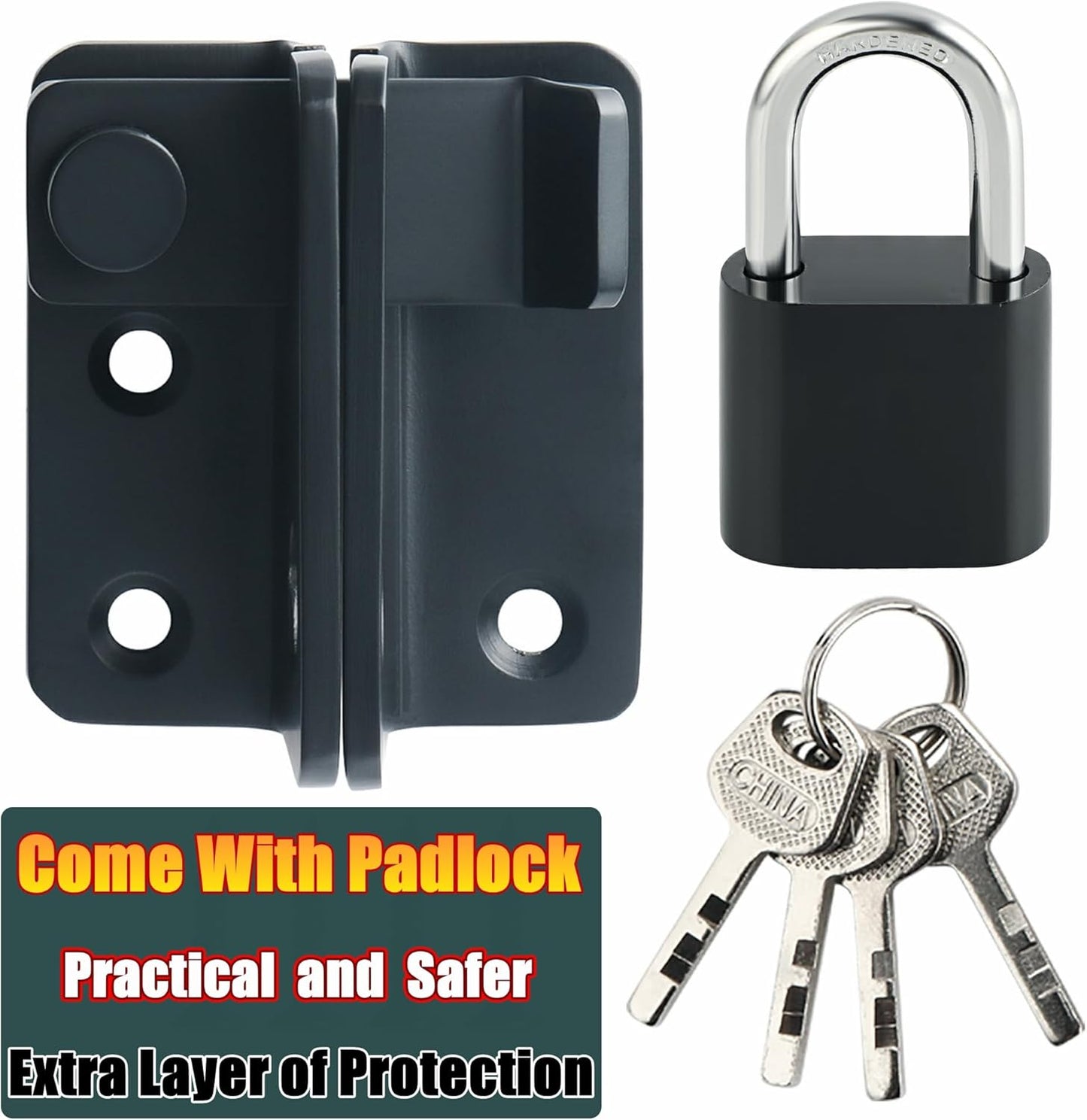 Heavy Duty Stainless Steel Matte Black Alise Flip Latch Gate Latches Set with Padlock - Ideal for Barns, Cabinets, Pet Cages, Gardens, Bathrooms, Garages, Windows, and Sliding Doors