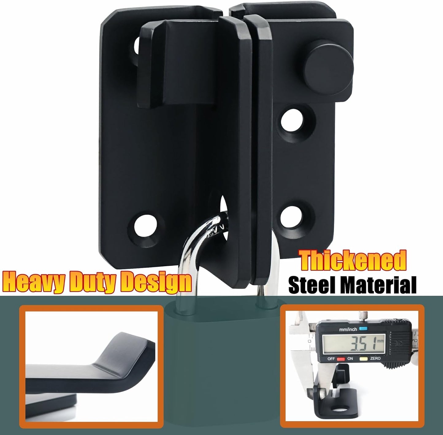 Heavy Duty Stainless Steel Matte Black Alise Flip Latch Gate Latches Set with Padlock - Ideal for Barns, Cabinets, Pet Cages, Gardens, Bathrooms, Garages, Windows, and Sliding Doors