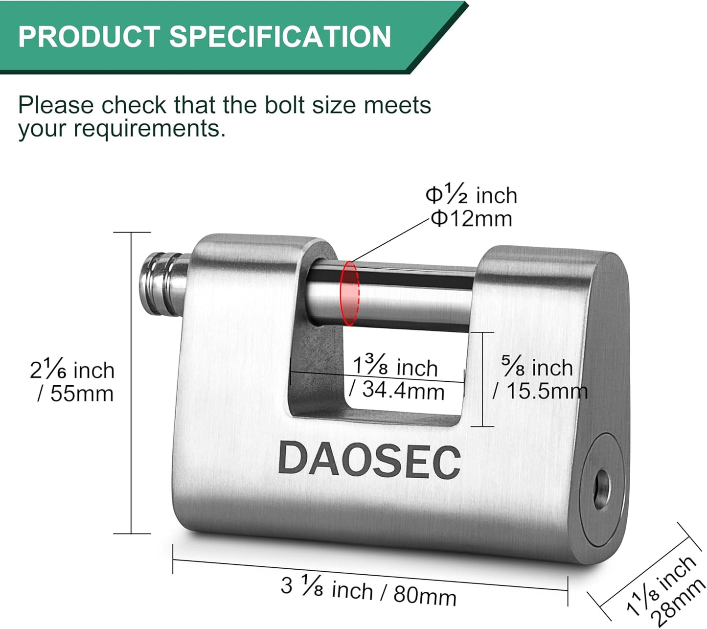 Heavy Duty Stainless Steel Padlock and 15-Foot Security Cable Kit for Equipment, Sheds, Gates - D-Shaped High Security Padlock