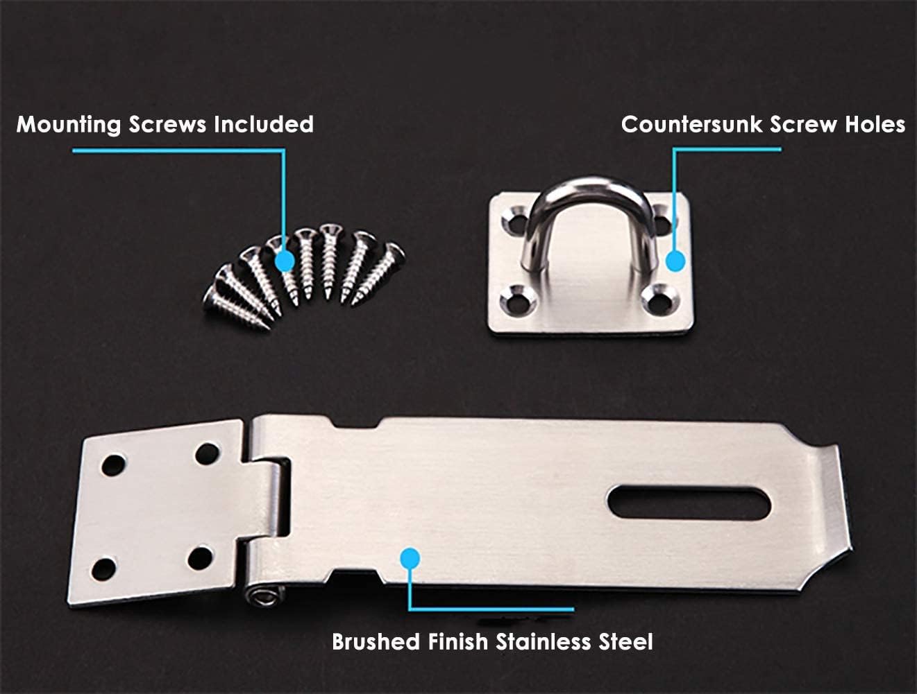Heavy Duty Stainless Steel Padlock Hasp and Staple Set with Screws for Doors, Windows, Cabinets, Pet Cages - Durable Gate Lock Latch Kit - WildKart