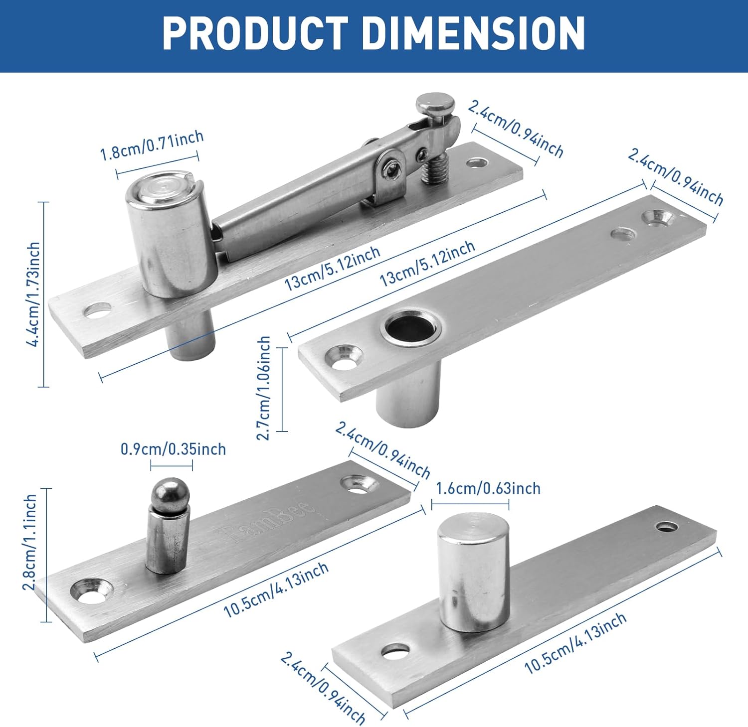 Heavy Duty Stainless Steel Pivot Hinge System for Wood Doors - 360 Degree Shaft Rotation