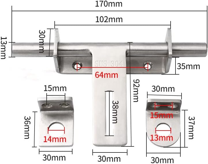 Heavy Duty Stainless Steel Safety Lock Bolt Hasp with Sliding Bolt Gate Latch - Interior Door Latches with Padlock Hole & Brushed Finish