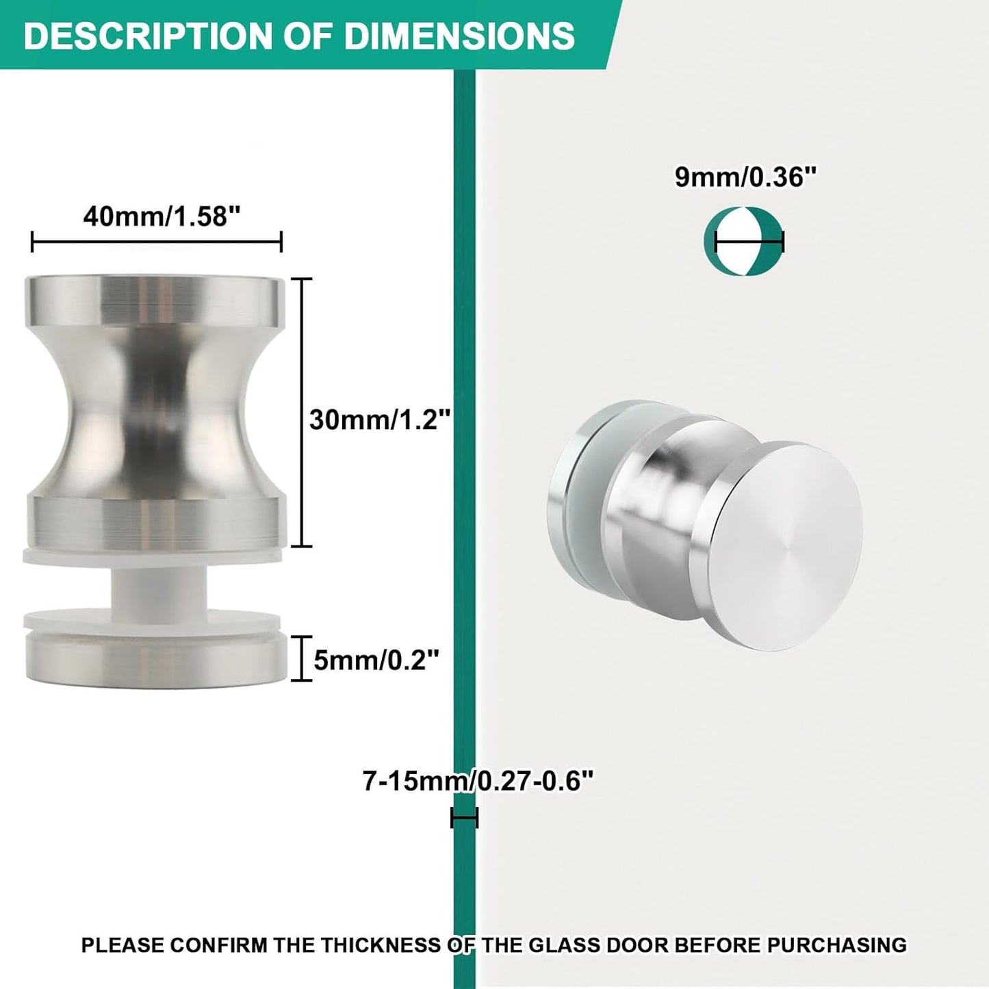 Heavy Duty Stainless Steel Shower Glass Door Handle for Sliding Bathroom Doors - Brushed Nickel Replacement Hardware