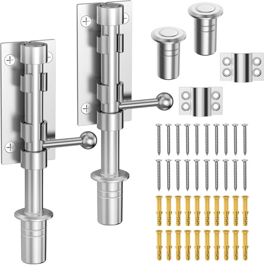 Heavy Duty Stainless Steel Slide Bolt Gate Latch Hardware for Wooden Fence/Shed Door - 6.3 Inch Barrel Bolt Latch - Indoor/Outdoor Use - Pack of 2