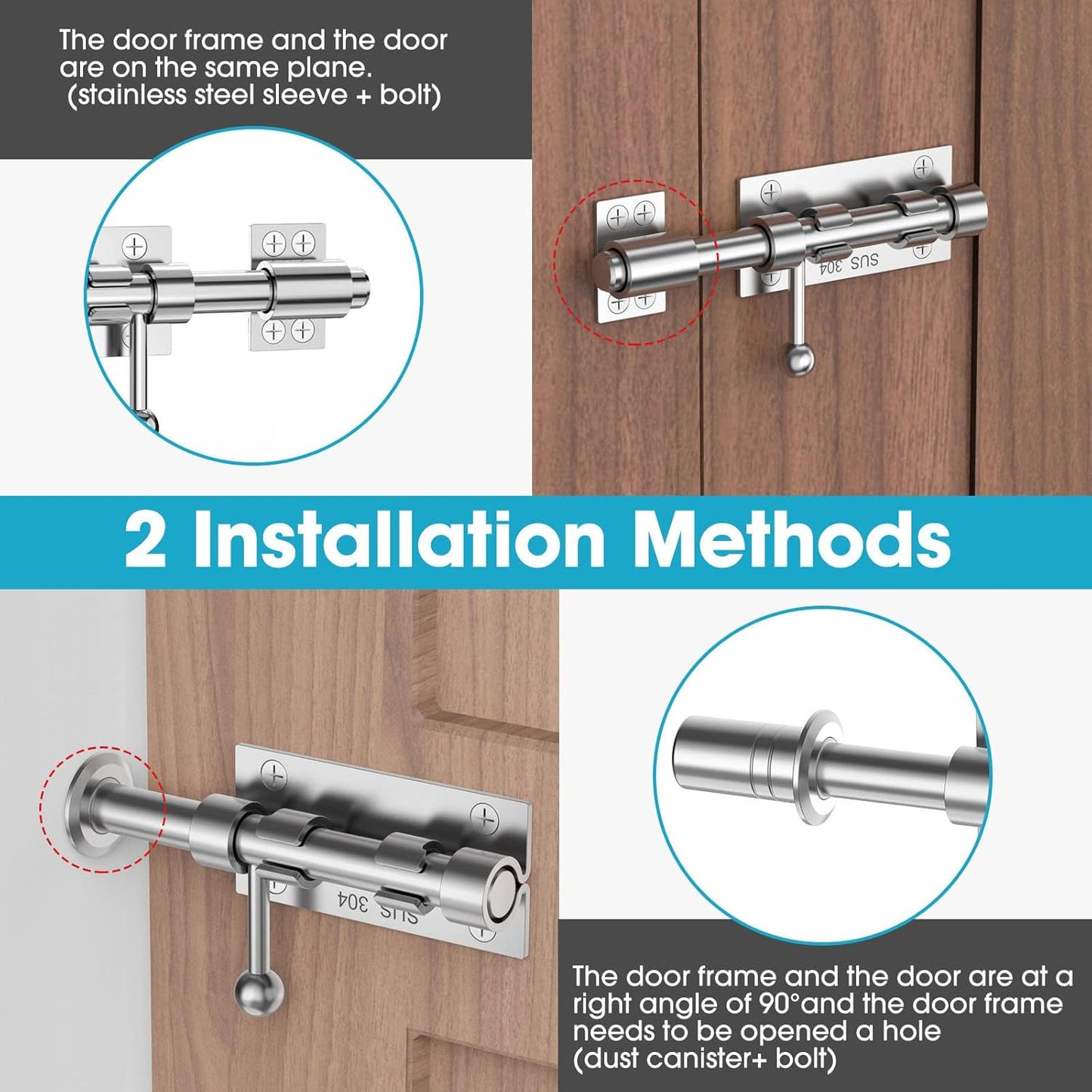 Heavy Duty Stainless Steel Slide Bolt Gate Latch Hardware for Wooden Fence/Shed Door - 6.3 Inch Barrel Bolt Latch - Indoor/Outdoor Use - Pack of 2