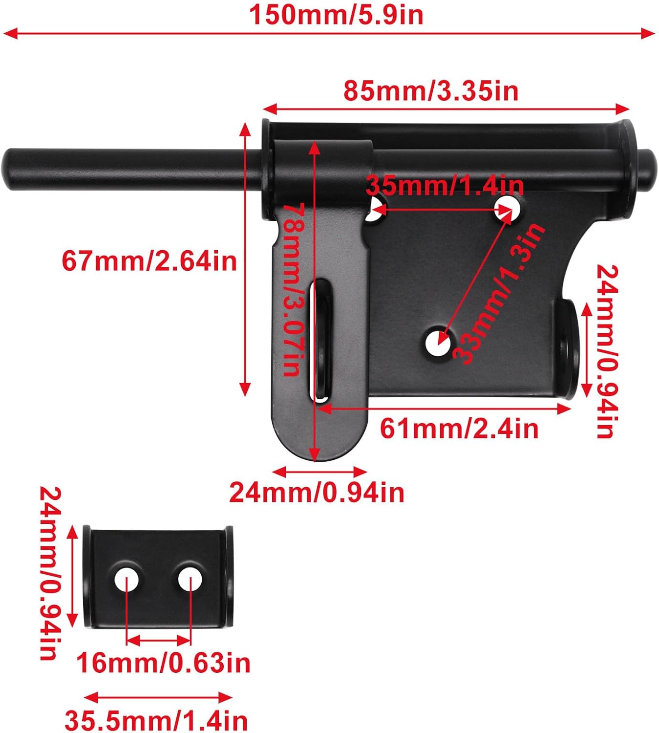 Heavy Duty Stainless Steel Slide Bolt Gate Latch Set with Padlock Hole - 2pcs for Outdoor Wooden Fence Shed Door
