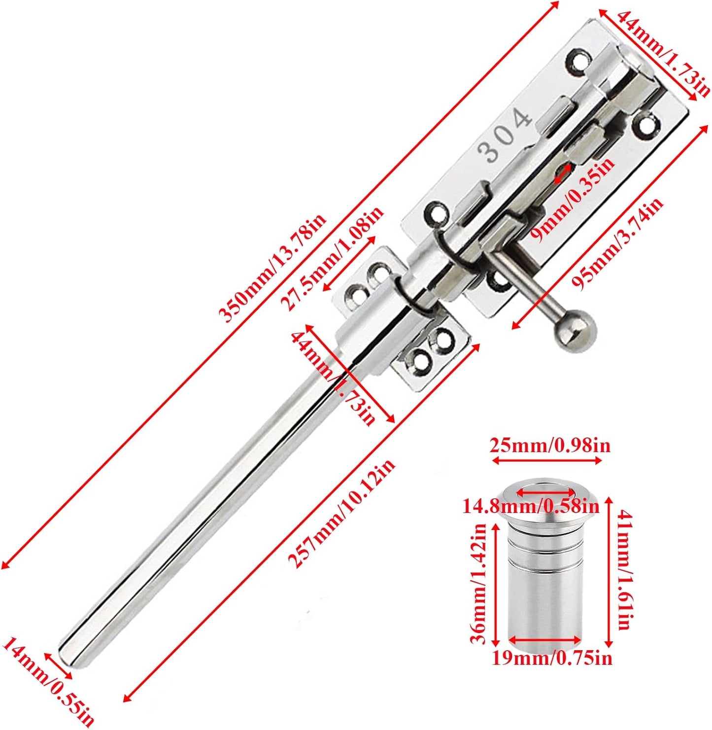 Heavy Duty Stainless Steel Slide Bolt Gate Latch with Dust Canister for Barn Fence Shed - FITHACE Solid Barrel Bolt Lock