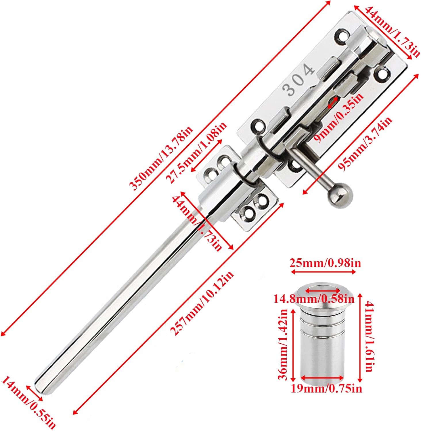 Heavy Duty Stainless Steel Slide Bolt Gate Latch with Dust Canister for Barn Fence Shed - FITHACE Solid Barrel Bolt Lock