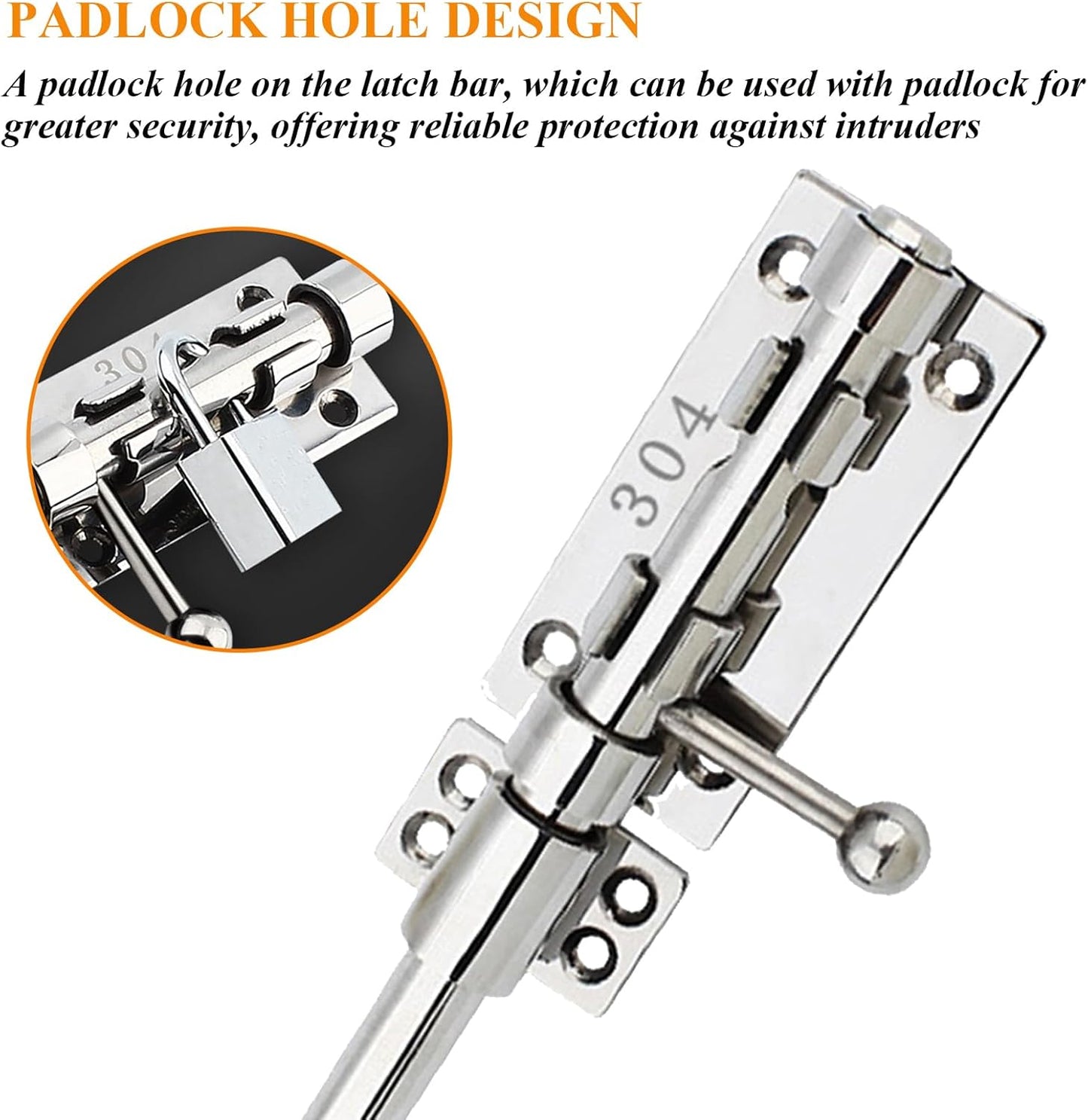 Heavy Duty Stainless Steel Slide Bolt Gate Latch with Dust Canister for Barn Fence Shed - FITHACE Solid Barrel Bolt Lock