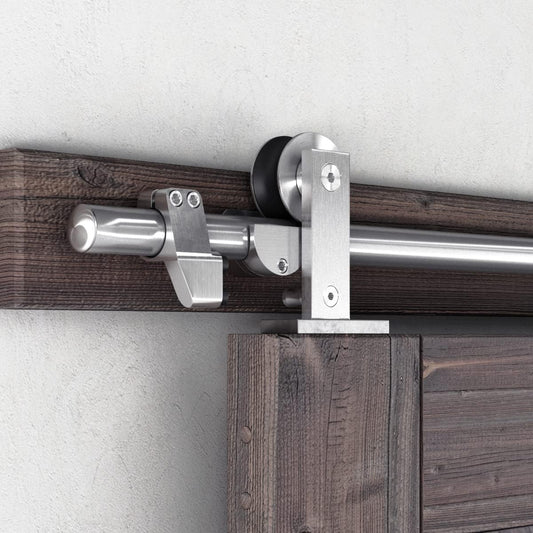 Heavy Duty Stainless Steel Sliding Barn Door Hardware Kit - 4 Feet Top Mount Track - Easy to Install - Fits 24" Wide Doors - T Shape Hanger - WildKart