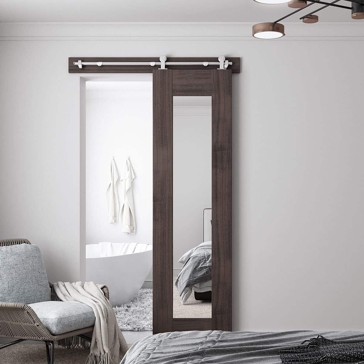 Heavy Duty Stainless Steel Sliding Barn Door Hardware Kit - 4 Feet Top Mount Track - Easy to Install - Fits 24" Wide Doors - T Shape Hanger - WildKart
