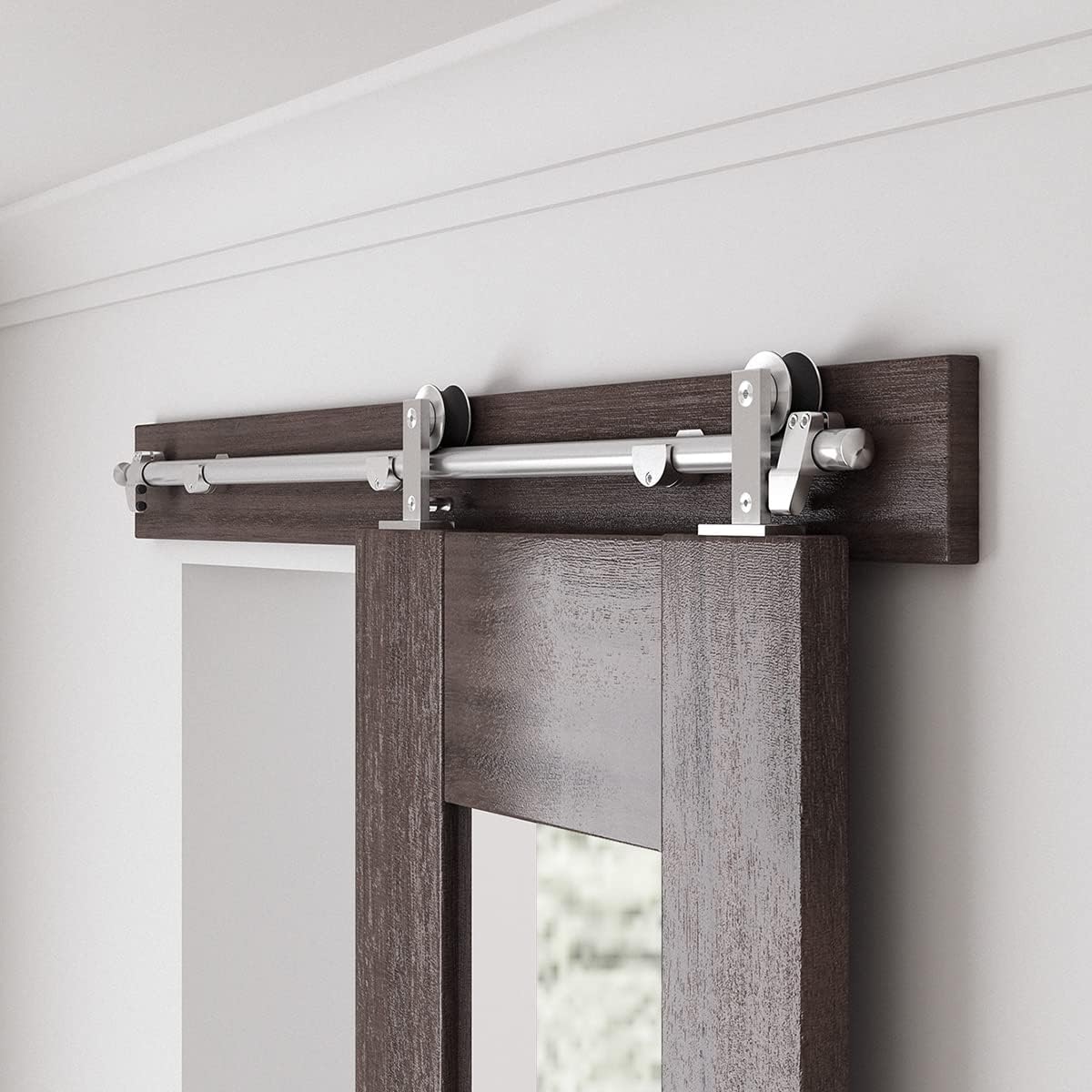 Heavy Duty Stainless Steel Sliding Barn Door Hardware Kit - 4 Feet Top Mount Track - Easy to Install - Fits 24" Wide Doors - T Shape Hanger - WildKart