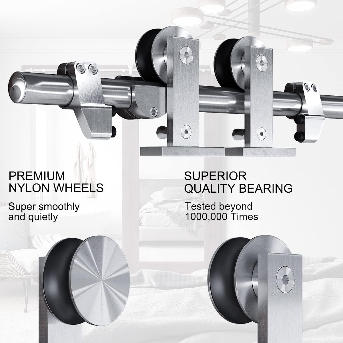 Heavy Duty Stainless Steel Sliding Barn Door Hardware Kit - 4 Feet Top Mount Track - Easy to Install - Fits 24" Wide Doors - T Shape Hanger - WildKart