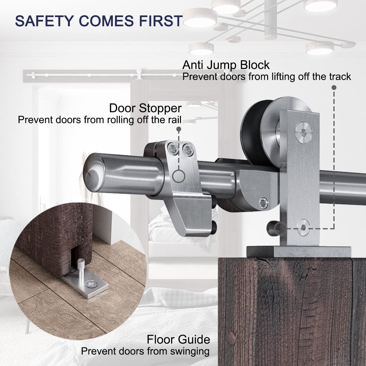 Heavy Duty Stainless Steel Sliding Barn Door Hardware Kit - 4 Feet Top Mount Track - Easy to Install - Fits 24" Wide Doors - T Shape Hanger - WildKart
