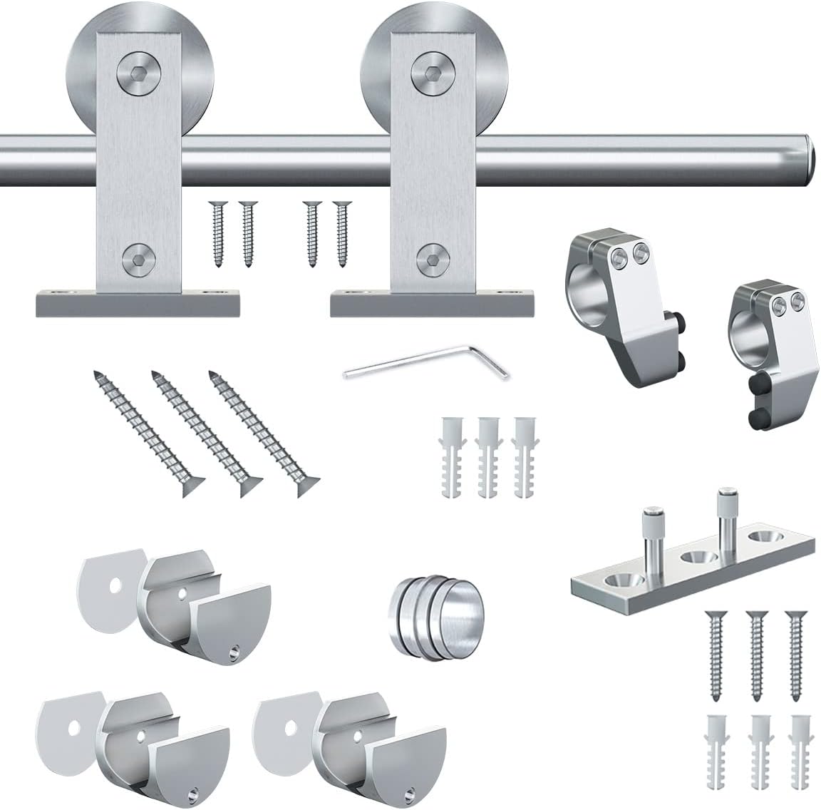 Heavy Duty Stainless Steel Sliding Barn Door Hardware Kit - 4 Feet Top Mount Track - Easy to Install - Fits 24" Wide Doors - T Shape Hanger - WildKart