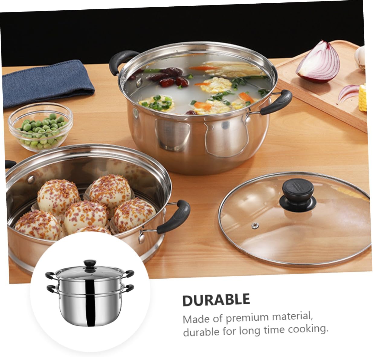 Heavy Duty Stainless Steel Soup Pot with Steamer Insert - Premium Kitchen Cookware for Healthy Cooking