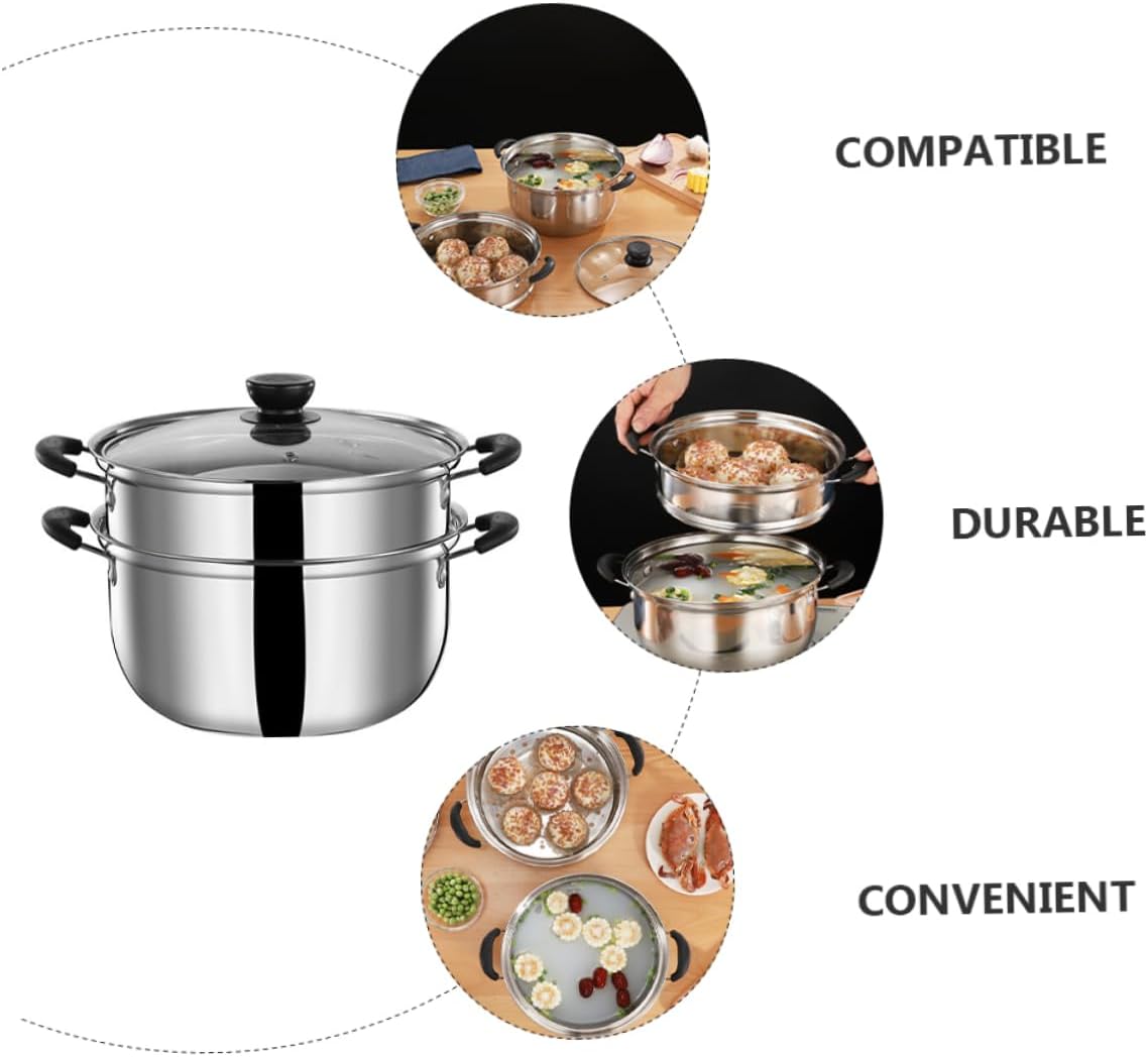 Heavy Duty Stainless Steel Soup Pot with Steamer Insert - Premium Kitchen Cookware for Healthy Cooking