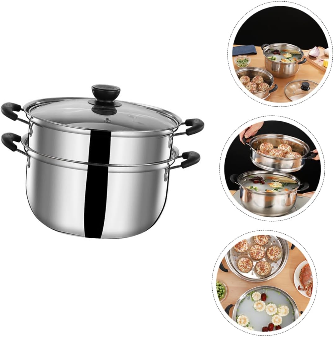 Heavy Duty Stainless Steel Soup Pot with Steamer Insert - Premium Kitchen Cookware for Healthy Cooking