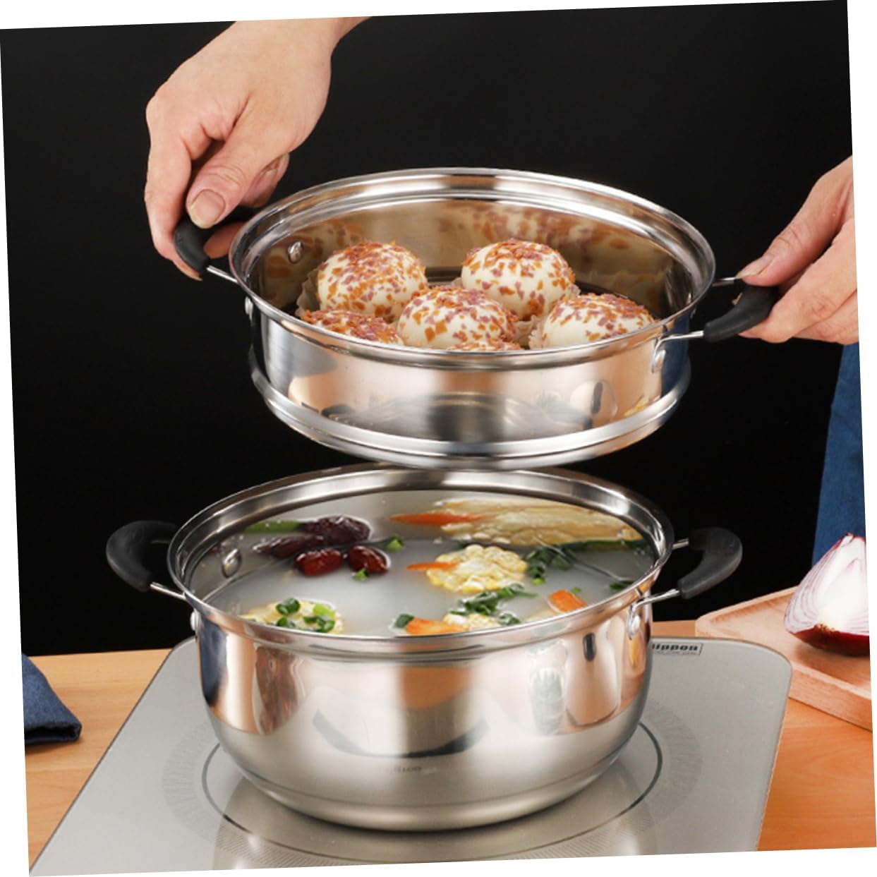 Heavy Duty Stainless Steel Soup Pot with Steamer Insert - Premium Kitchen Cookware for Healthy Cooking