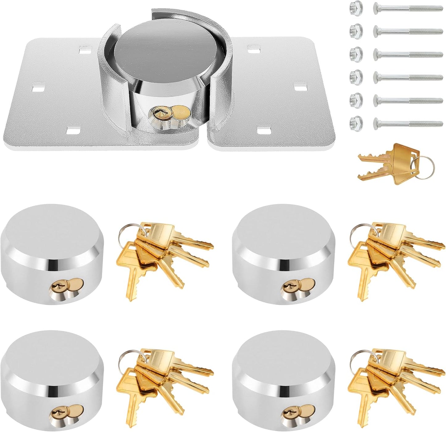 Heavy Duty Steel Puck Lock Set with Hidden Shackle - Keyed Alike - Ideal for Shipping Containers, Trailers, Trucks - 2-7/8" - Silver