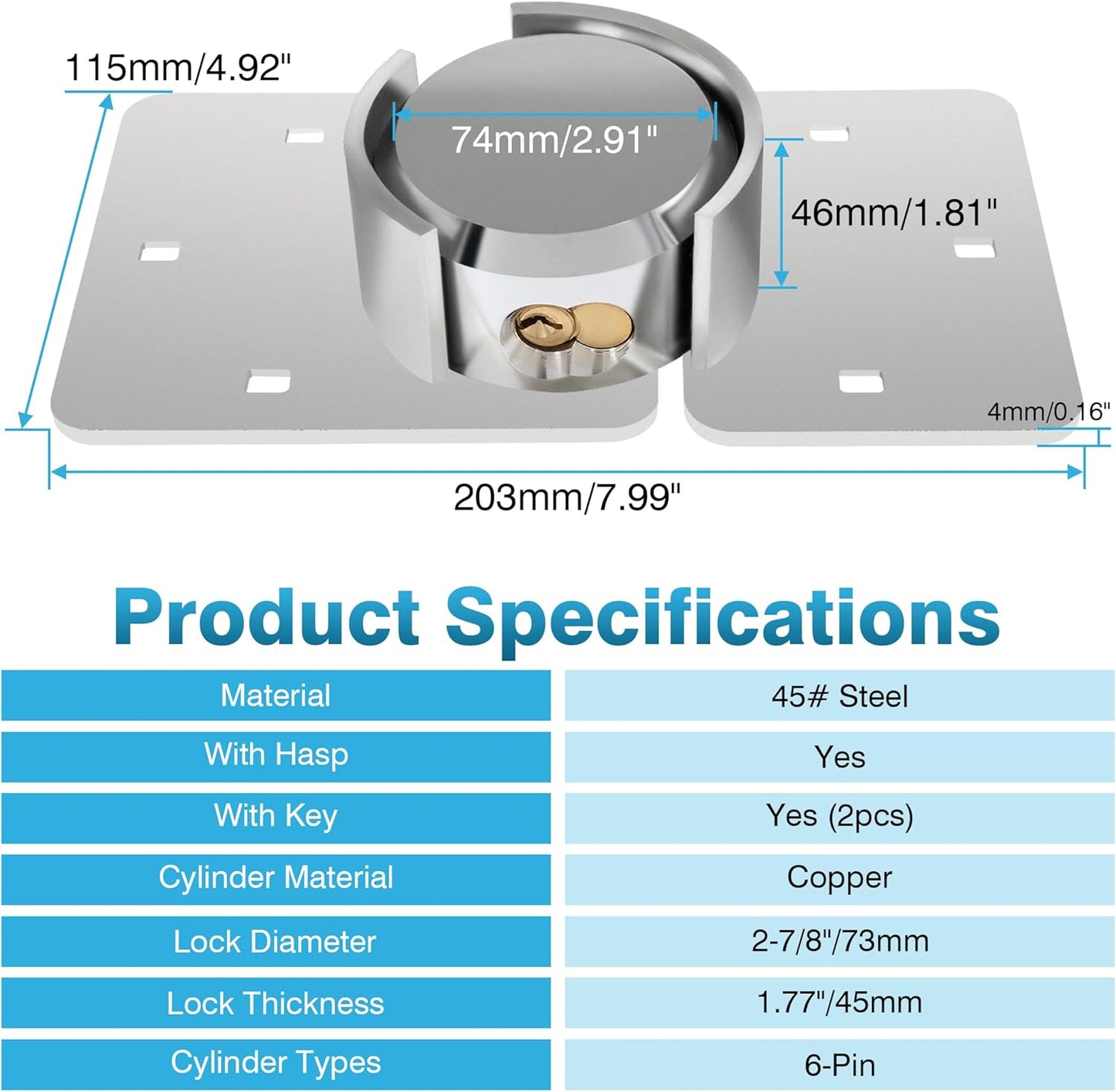 Heavy Duty Steel Puck Lock Set with Hidden Shackle - Keyed Alike - Ideal for Shipping Containers, Trailers, Trucks - 2-7/8" - Silver
