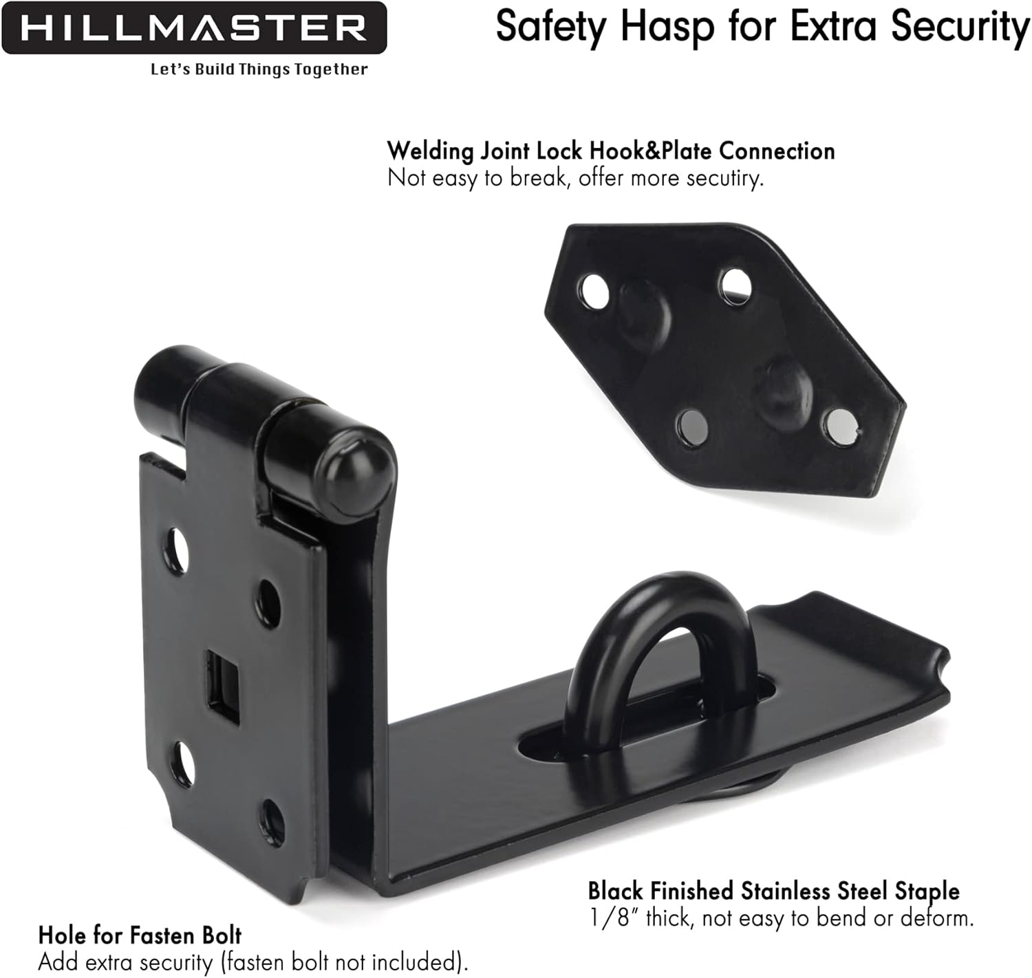 Heavy Duty Steel Safety Gate Door Hasp Latch 90 Degree, 7-3/4" Extra Thick Lock for Fence Gate, Barn Door, Shed, Closet, Cabinet - Black Finish