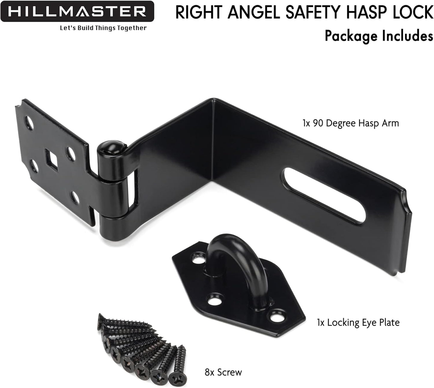 Heavy Duty Steel Safety Gate Door Hasp Latch 90 Degree, 7-3/4" Extra Thick Lock for Fence Gate, Barn Door, Shed, Closet, Cabinet - Black Finish