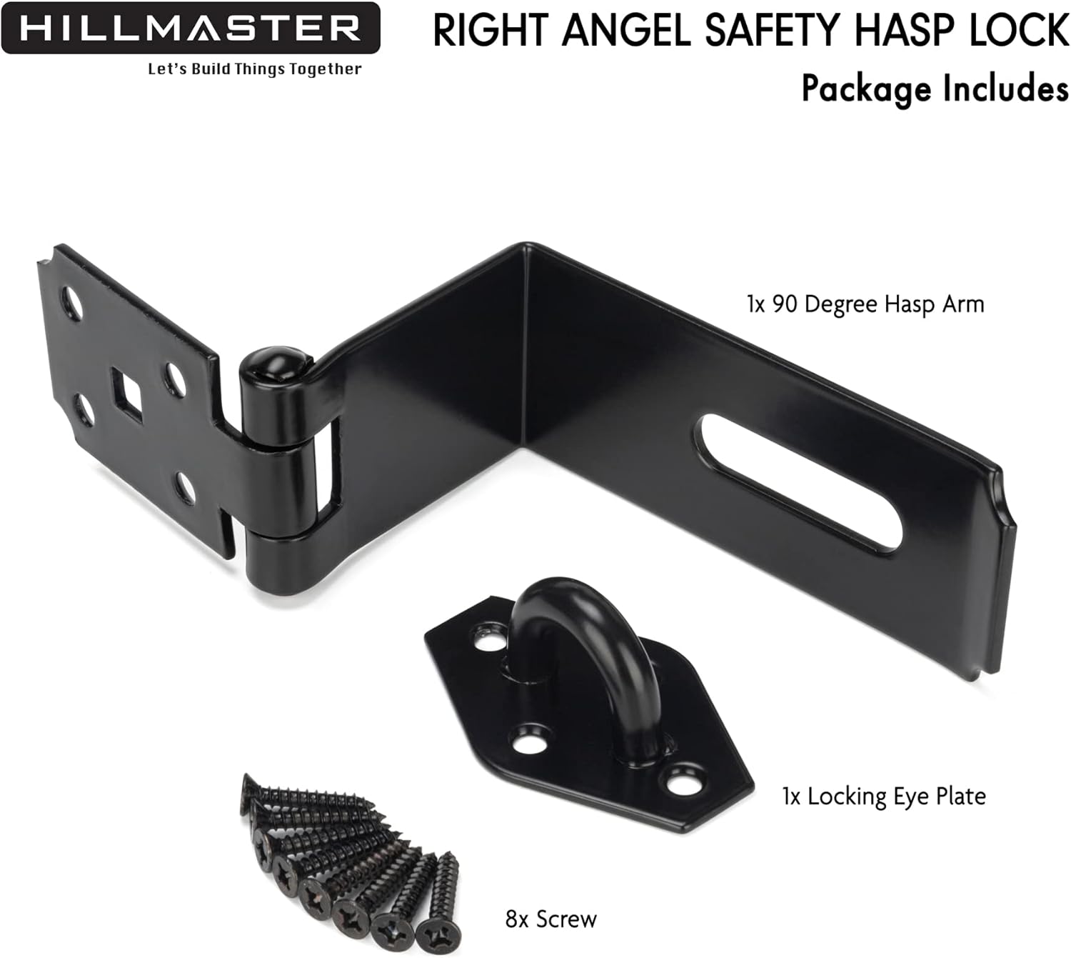 Heavy Duty Steel Safety Gate Door Hasp Latch 90 Degree, 7-3/4" Extra Thick Lock for Fence Gate, Barn Door, Shed, Closet, Cabinet - Black Finish