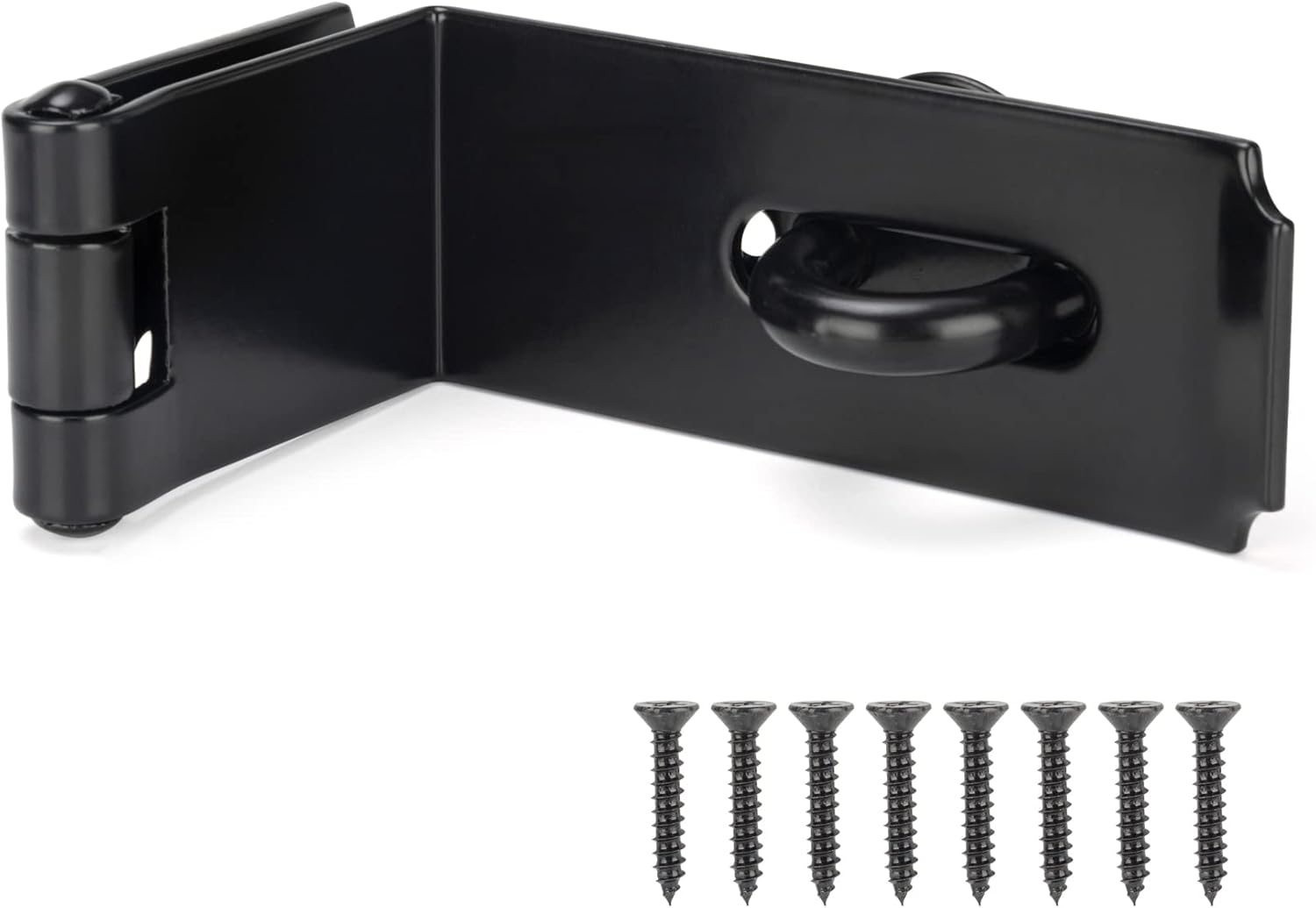 Heavy Duty Steel Safety Gate Door Hasp Latch 90 Degree, 7-3/4" Extra Thick Lock for Fence Gate, Barn Door, Shed, Closet, Cabinet - Black Finish