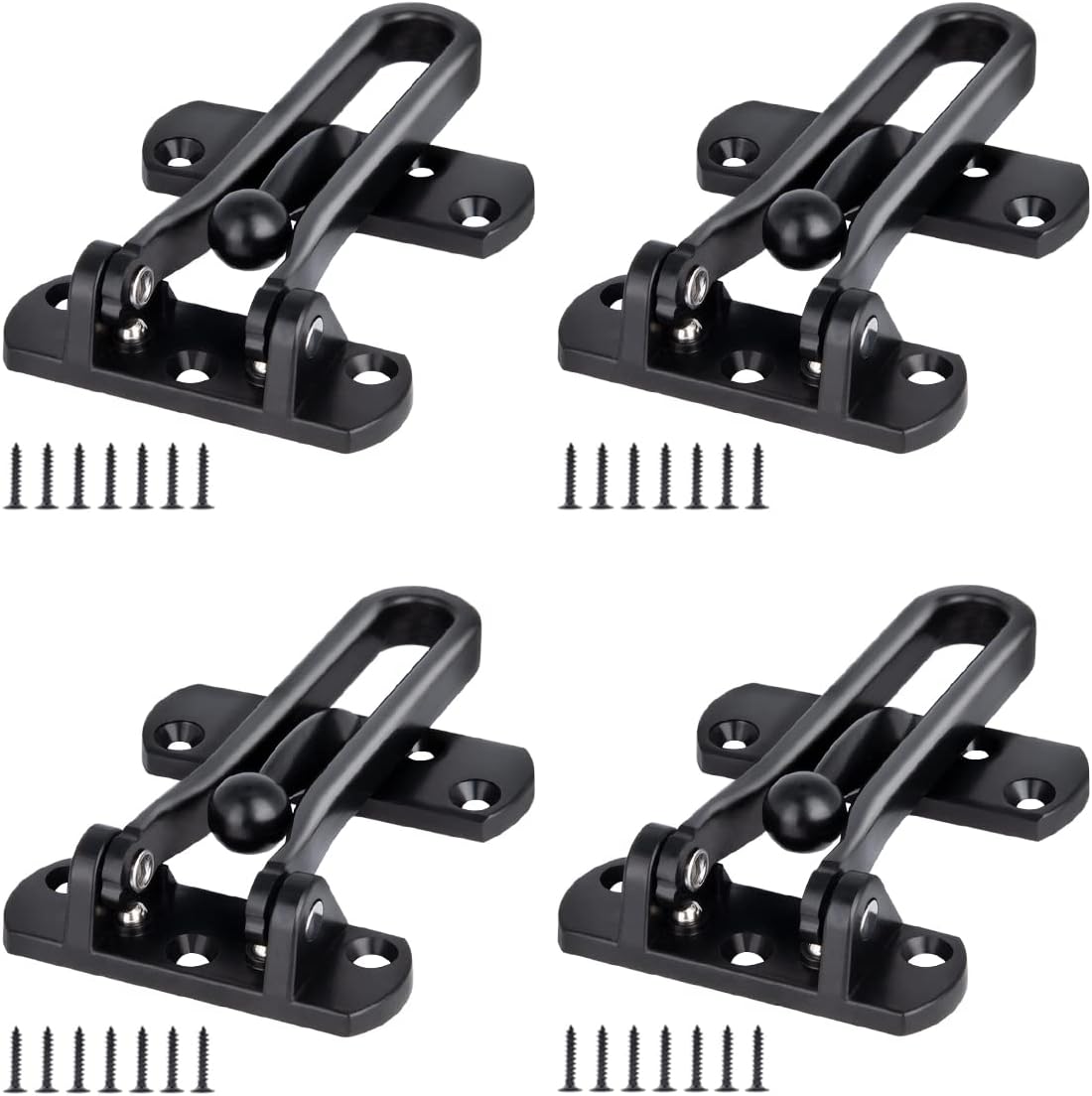 Heavy Duty Swing Bar Lock 4 Pack - Black Door Security Guard for Front Doors - Sturdy Zinc Alloy Kovosch Lock