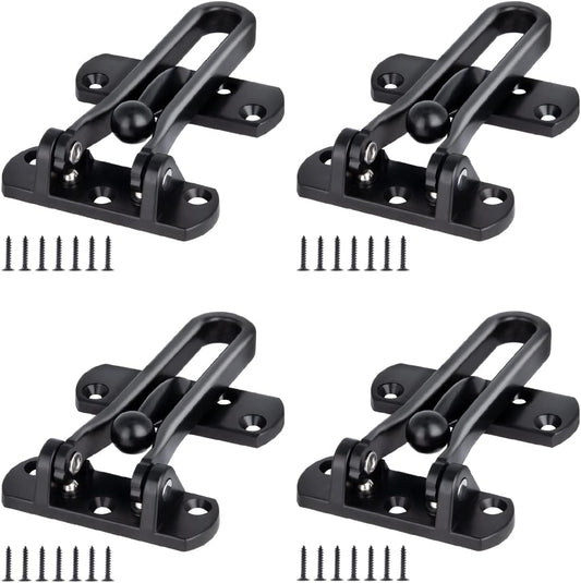 Heavy Duty Swing Bar Lock 4 Pack - Black Door Security Guard for Front Doors - Sturdy Zinc Alloy Kovosch Lock