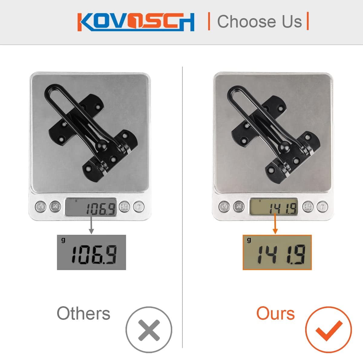 Heavy Duty Swing Bar Lock 4 Pack - Black Door Security Guard for Front Doors - Sturdy Zinc Alloy Kovosch Lock