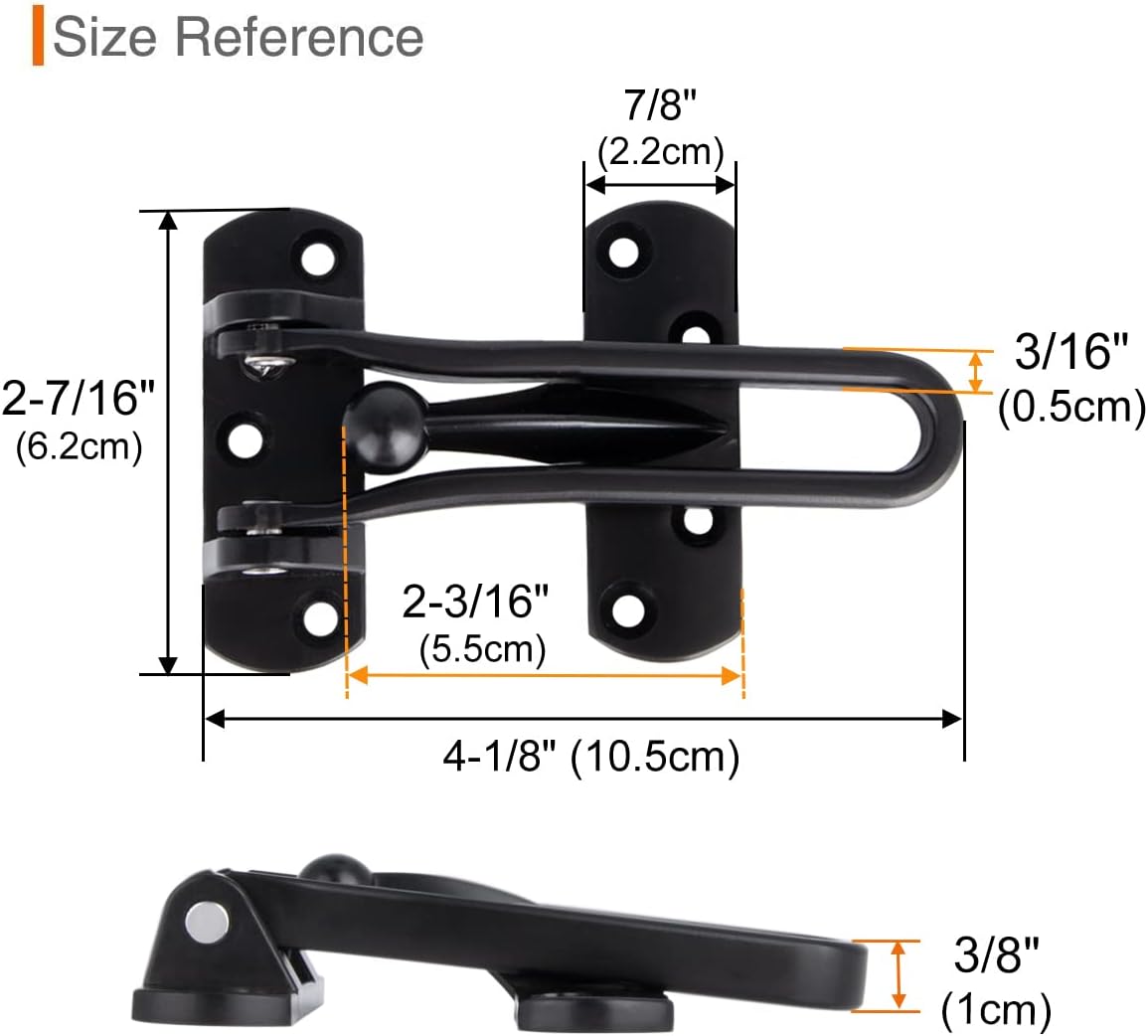 Heavy Duty Swing Bar Lock 4 Pack - Black Door Security Guard for Front Doors - Sturdy Zinc Alloy Kovosch Lock