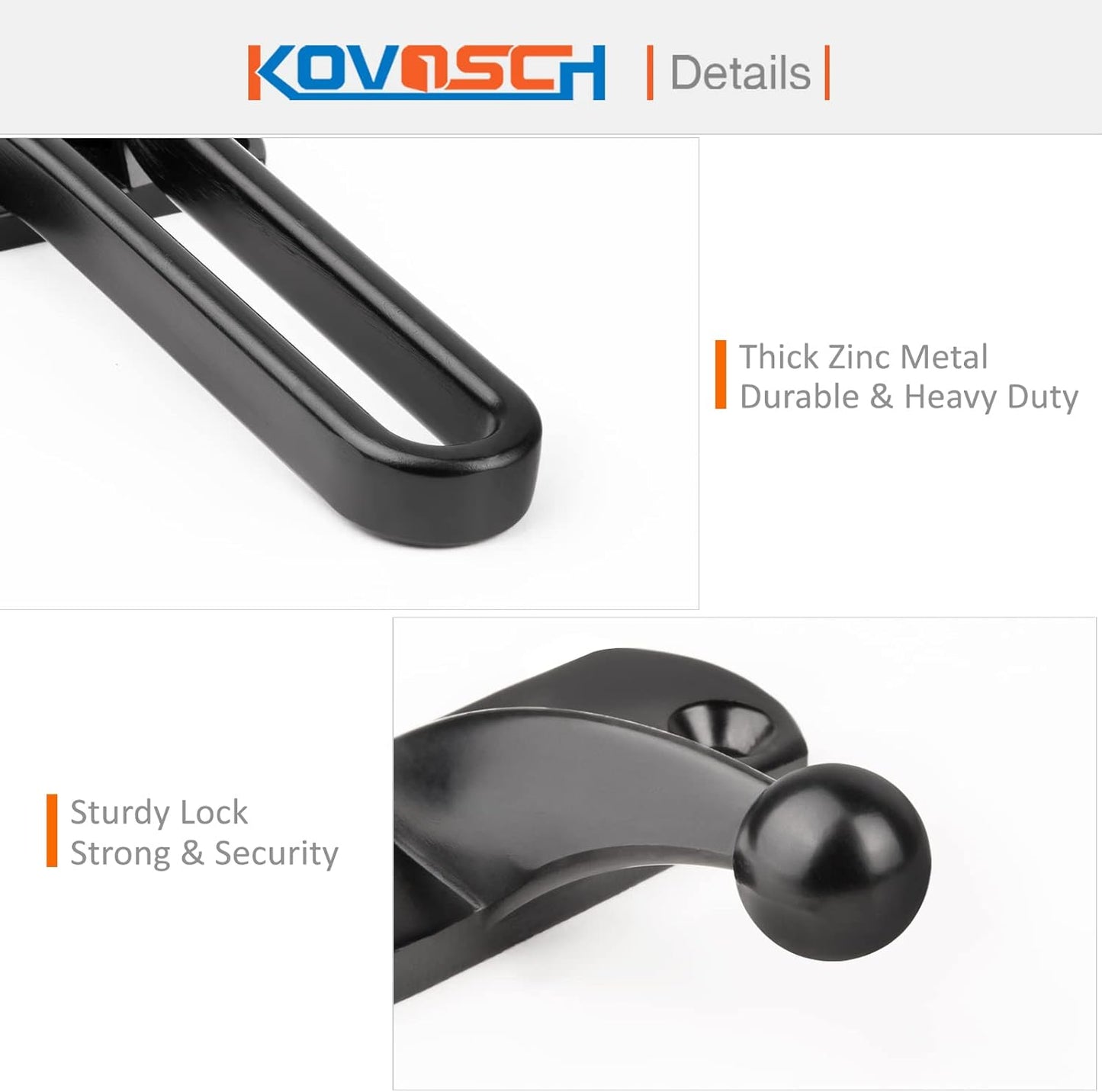 Heavy Duty Swing Bar Lock 4 Pack - Black Door Security Guard for Front Doors - Sturdy Zinc Alloy Kovosch Lock