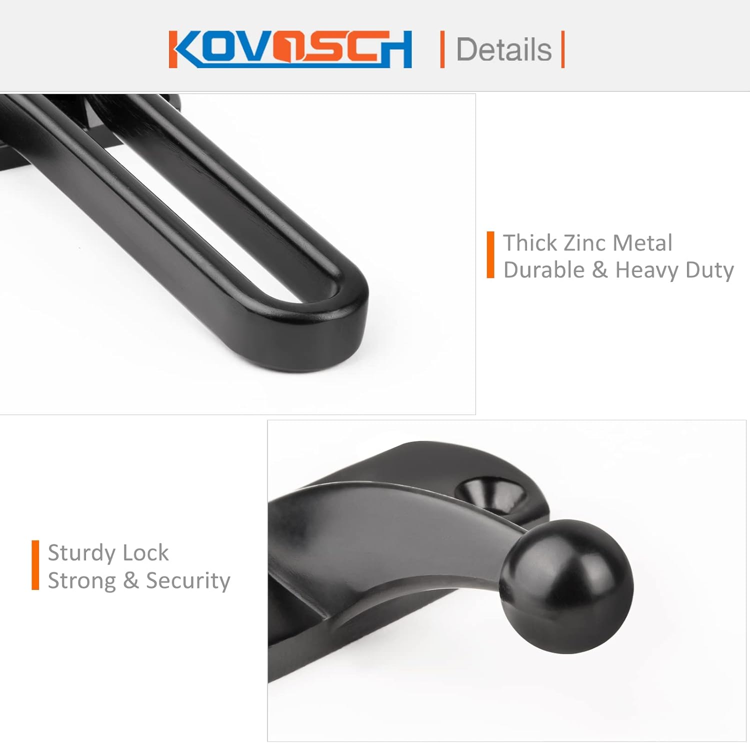 Heavy Duty Swing Bar Lock 4 Pack - Black Door Security Guard for Front Doors - Sturdy Zinc Alloy Kovosch Lock