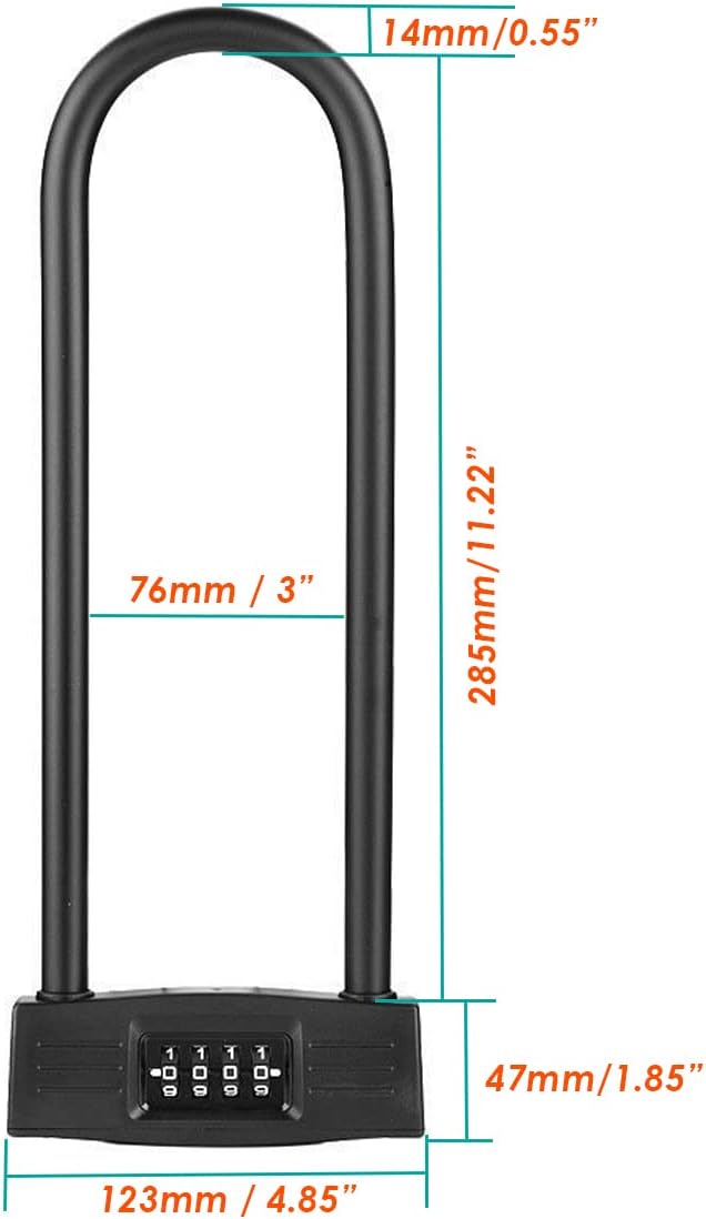 Heavy Duty U Shape Combination Lock with Long Shackle for Bike, Scooter, Glass Door, and Gate - Puyueo