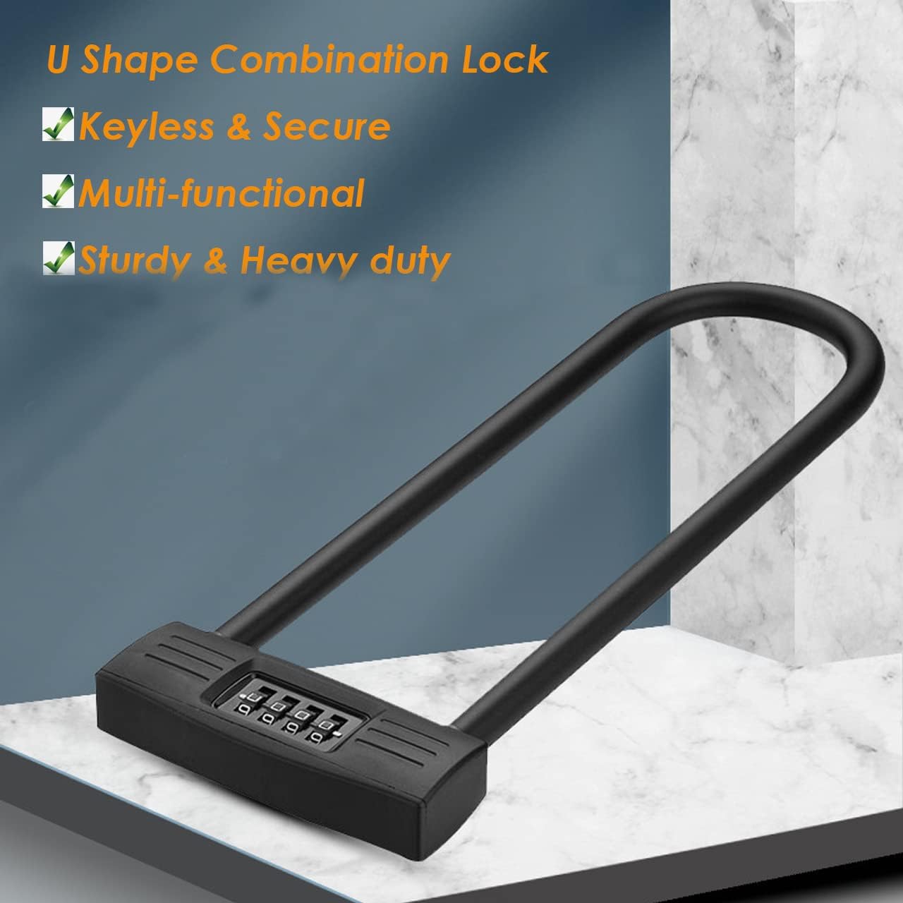 Heavy Duty U Shape Combination Lock with Long Shackle for Bike, Scooter, Glass Door, and Gate - Puyueo
